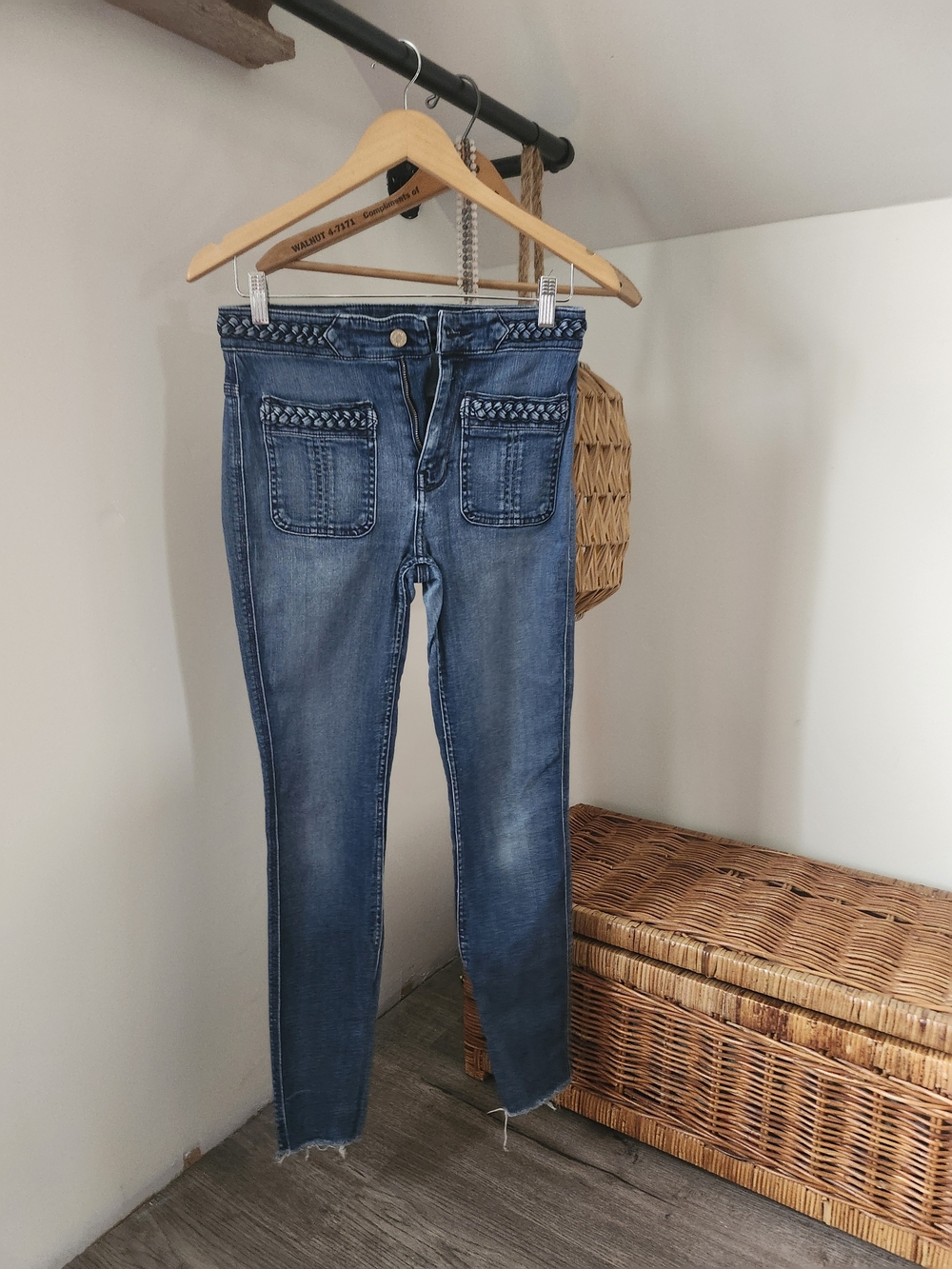 7 For All Mankind Women's Blue Skinny Jeans with Braided Waistband